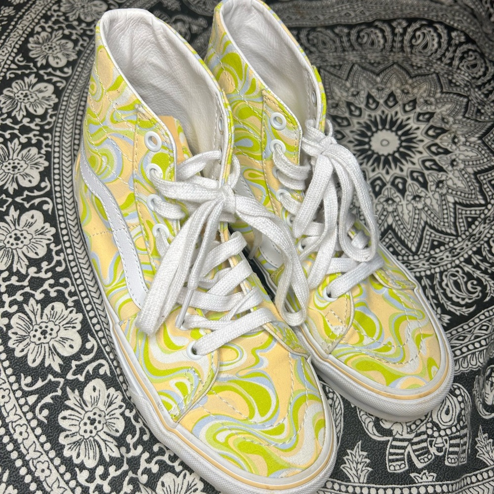 Vans Swirl Pattern Yellow and Green High-Tops